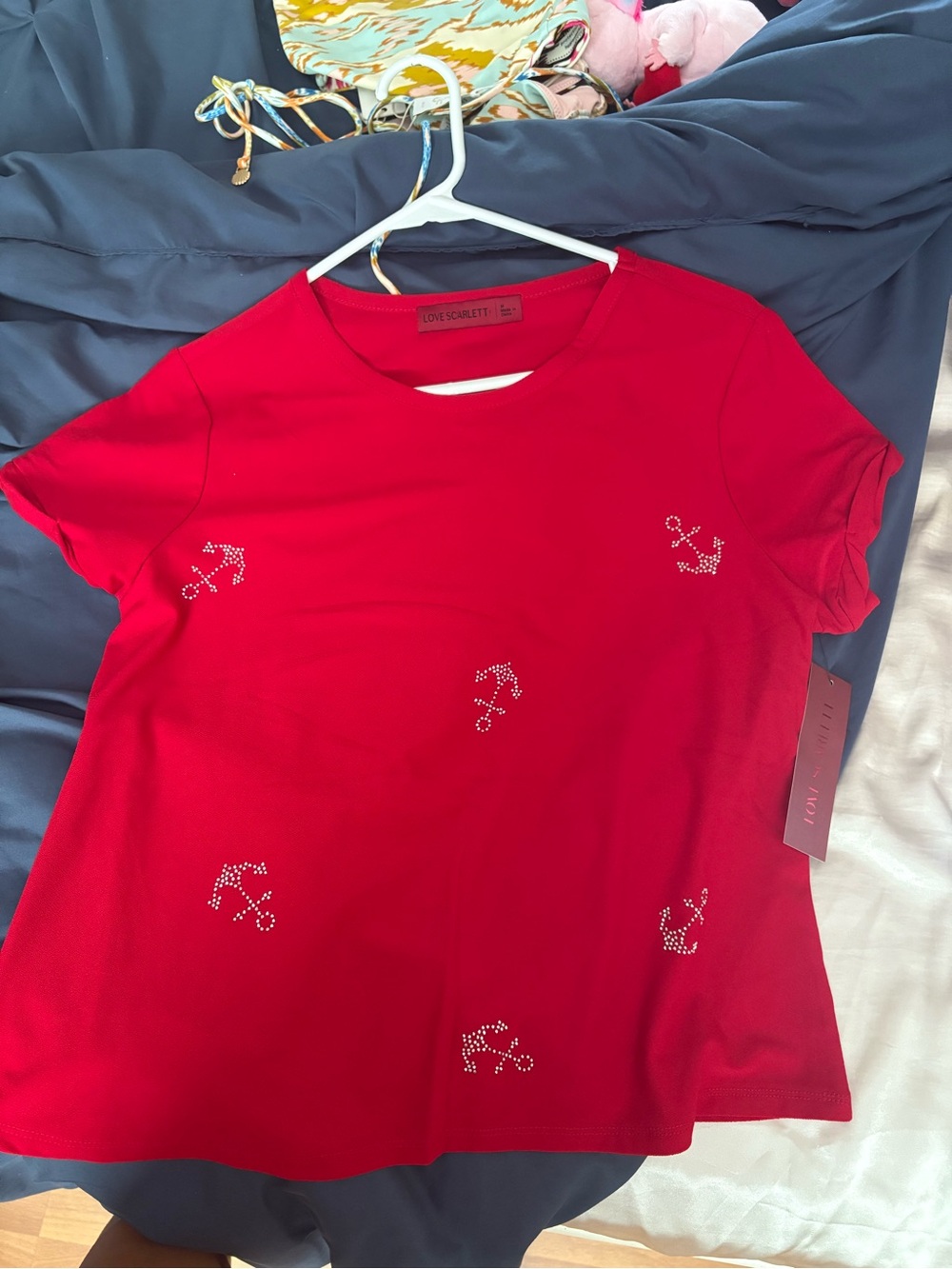 Love Scarlett Red Short-Sleeve Anchor Embellished Tee